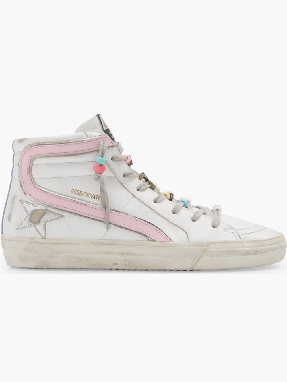 Golden Goose White Leather High-Top Sneakers with Pink Accent